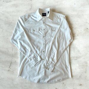 Wrangler Mens Pearl Snap Collared Shirt White Long Sleeve Men’s L Tall